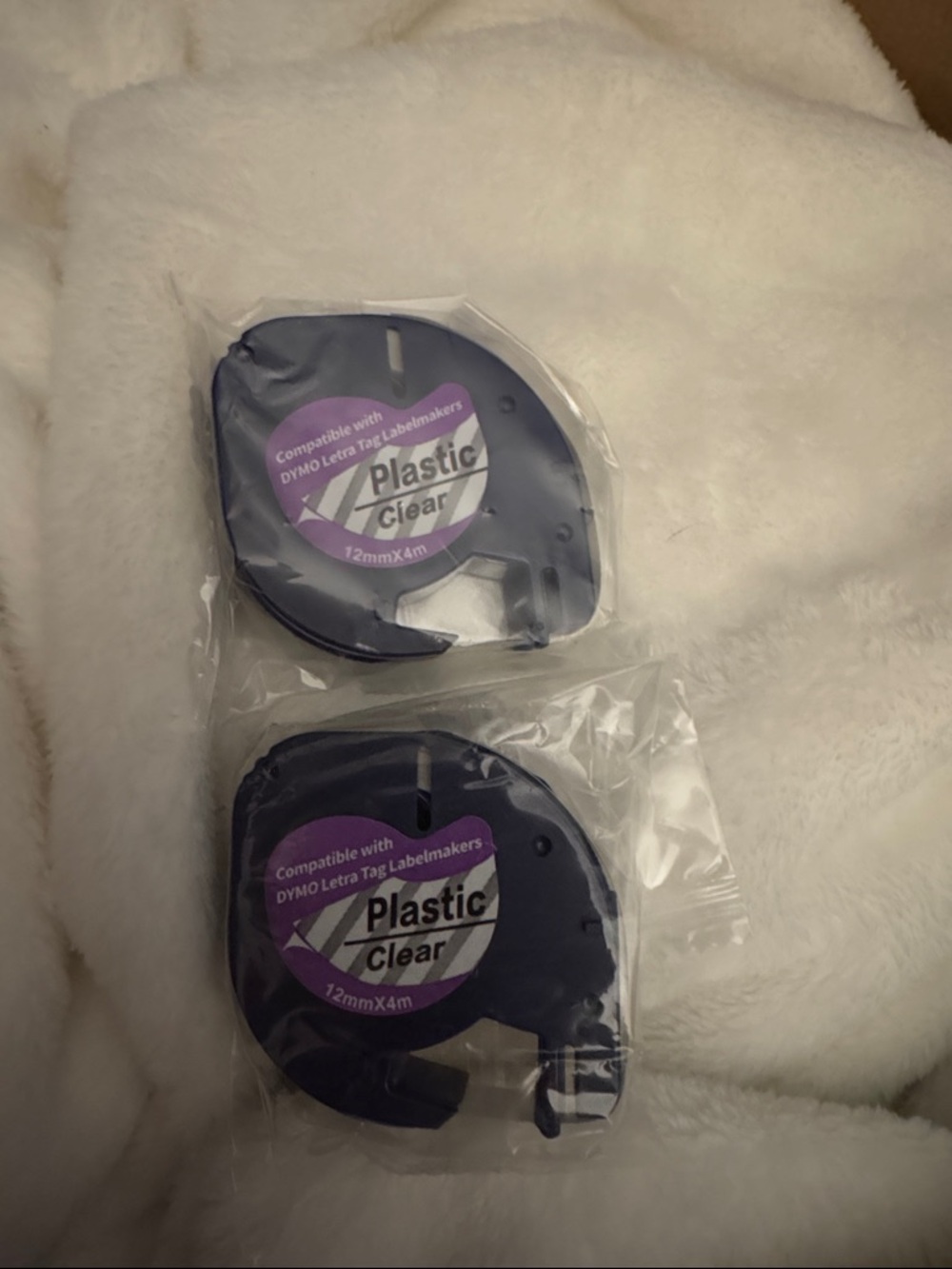 Dymo Plastic Clear Label Tape - Black Cartridge with Purple Label Accents